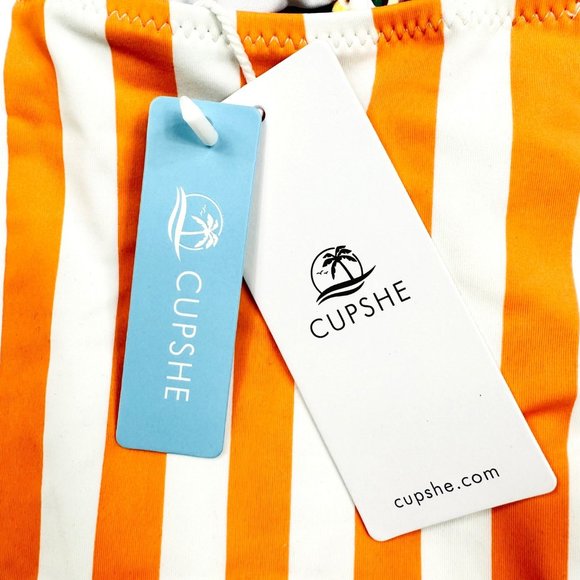 Cupshe Orange Striped/Floral Ruched Top Swimsuit w/Cutout - S - NWT - Picture 9 of 10